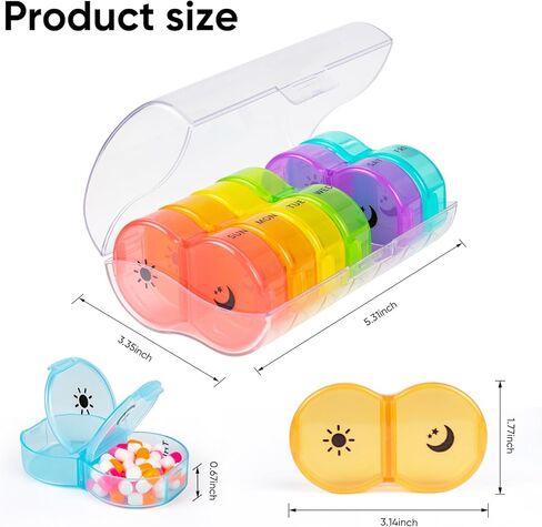 منظم حبوب منع الحمل من آم بي إم 7 أيام، مرتين في اليوم، صندوق حبوب أسبوعي كبير، صناديق حبوب ومنظم مرتين في اليوم in Kuwait