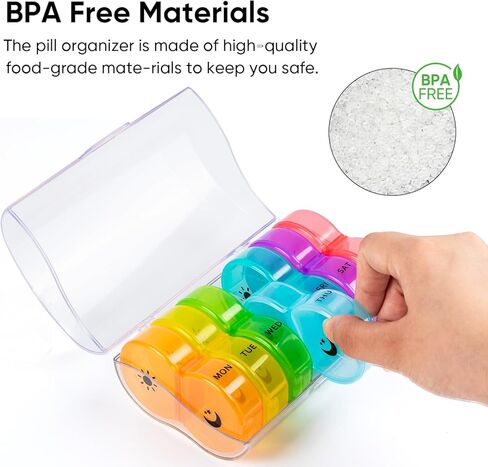 منظم حبوب منع الحمل من آم بي إم 7 أيام، مرتين في اليوم، صندوق حبوب أسبوعي كبير، صناديق حبوب ومنظم مرتين في اليوم in Kuwait