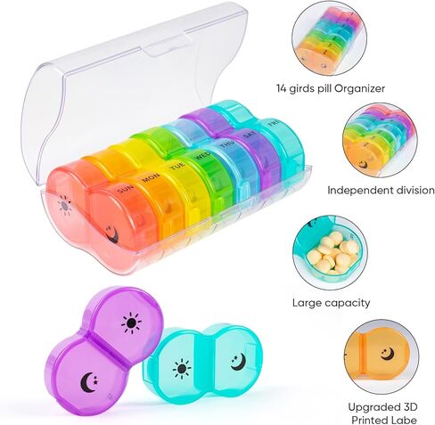 منظم حبوب منع الحمل من آم بي إم 7 أيام، مرتين في اليوم، صندوق حبوب أسبوعي كبير، صناديق حبوب ومنظم مرتين في اليوم in Kuwait