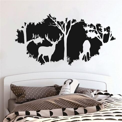 Forest Animals Wild Deers Wall Deal Art Vinyl Wall Sticker for Boys Kids Room Hunting Jungle Wall Decal for Bedroom Living Room Art House Decor Mural TM-46 (BLACK) in Saudi Arabia