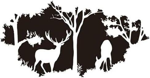 Forest Animals Wild Deers Wall Deal Art Vinyl Wall Sticker for Boys Kids Room Hunting Jungle Wall Decal for Bedroom Living Room Art House Decor Mural TM-46 (BLACK) in Saudi Arabia