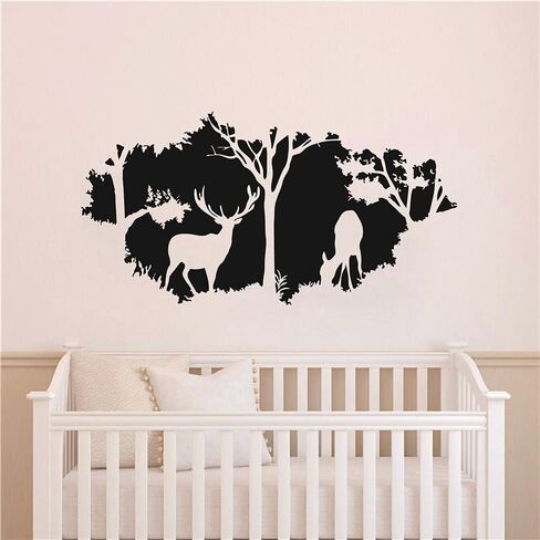 Forest Animals Wild Deers Wall Deal Art Vinyl Wall Sticker for Boys Kids Room Hunting Jungle Wall Decal for Bedroom Living Room Art House Decor Mural TM-46 (BLACK) in Saudi Arabia