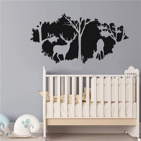 Forest Animals Wild Deers Wall Deal Art Vinyl Wall Sticker for Boys Kids Room Hunting Jungle Wall Decal for Bedroom Living Room Art House Decor Mural TM-46 (BLACK) in Saudi Arabia