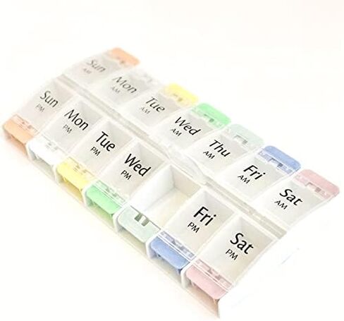 منظم مخطط كابسولين لمدة 7 أيام للحبوب والمكملات الغذائية - منظم صباحًا/مساءً بألوان الباستيل in Kuwait