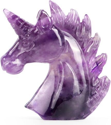Artiststone 3 "جمشت كريستال يونيكورن تمثال اليد منحوتة الأحجار الكريمة الأرجواني يونيكورن حجر الحيوان المنحوتات تحصيل تمثال الريكي التأمل مكتب ديكور المنزل هدية in Kuwait