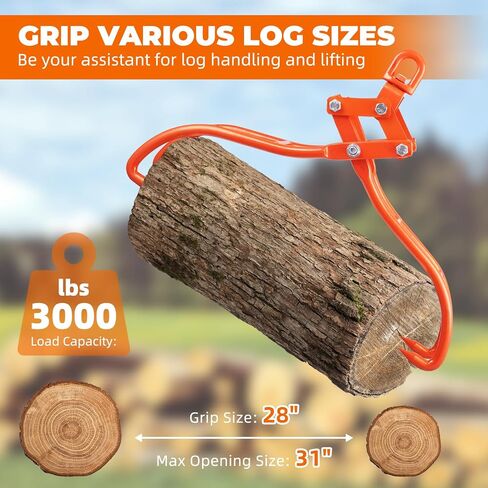 20" Log Tongs Loads Up to 110 lbs 2 Claw Skidding Tongs Non-Slip Grip Loading Capacity, Log Lifting, Handling, Dragging & Carrying Tool, Orange in Kuwait