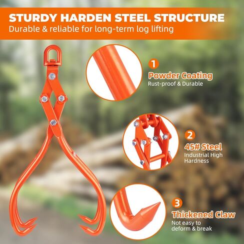 20" Log Tongs Loads Up to 110 lbs 2 Claw Skidding Tongs Non-Slip Grip Loading Capacity, Log Lifting, Handling, Dragging & Carrying Tool, Orange in Kuwait