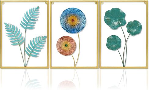 3D Metal Wall Art Decor, Modern Home Wall Hanging Decor with Frame, Plants Flower Leaves Wall Sculpture For Living Room Bedroom Dining Kitchen Bathroom Hallway (Leaf A) in Saudi Arabia