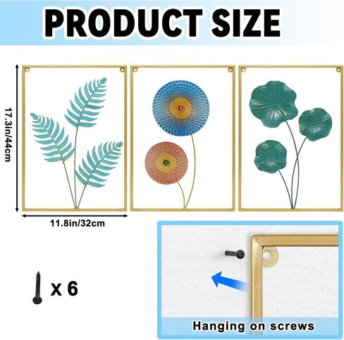 3D Metal Wall Art Decor, Modern Home Wall Hanging Decor with Frame, Plants Flower Leaves Wall Sculpture For Living Room Bedroom Dining Kitchen Bathroom Hallway (Leaf A) in Saudi Arabia