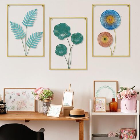 3D Metal Wall Art Decor, Modern Home Wall Hanging Decor with Frame, Plants Flower Leaves Wall Sculpture For Living Room Bedroom Dining Kitchen Bathroom Hallway (Leaf A) in Saudi Arabia