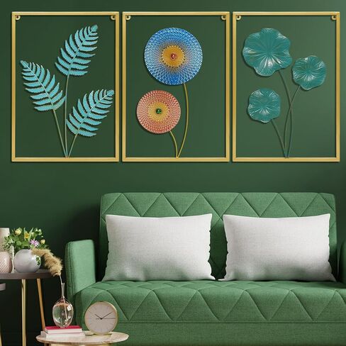 3D Metal Wall Art Decor, Modern Home Wall Hanging Decor with Frame, Plants Flower Leaves Wall Sculpture For Living Room Bedroom Dining Kitchen Bathroom Hallway (Leaf A) in Saudi Arabia