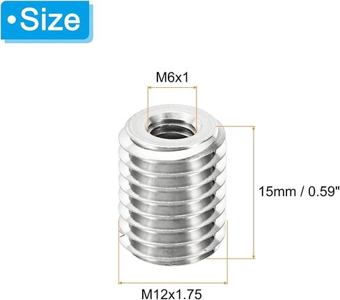 محولات خيط PATIKIL كم تقليل الجوز، 20 قطعة M12x1.75 ذكر إلى M6x1 أنثى إصلاح إدراج الجوز المسمار المخفض قفل الفولاذ المقاوم للصدأ 15 مم in Saudi Arabia