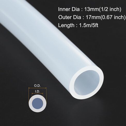 MECCANIXITY 5ft Clear Silicone Rubber Tubing 1/2" ID Plastic Tube Flexible Air Hose for Brewing, Wine Making, Pump Siphon, 13mm x 17mm, with 2pcs Clamps in Saudi Arabia