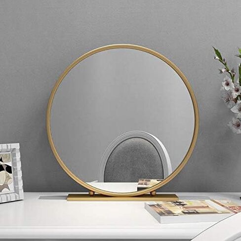 Gold Round Mirror with Base,Large Circle Mirrors for Dressing Table Decor,23.6in Big Metal Frame Standing Mirror,Modern Vanity Mirror for Living Room Bathroom Bedroom in Saudi Arabia