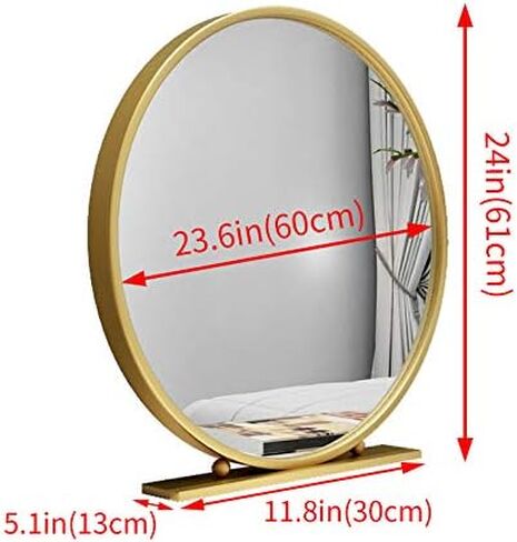 Gold Round Mirror with Base,Large Circle Mirrors for Dressing Table Decor,23.6in Big Metal Frame Standing Mirror,Modern Vanity Mirror for Living Room Bathroom Bedroom in Saudi Arabia