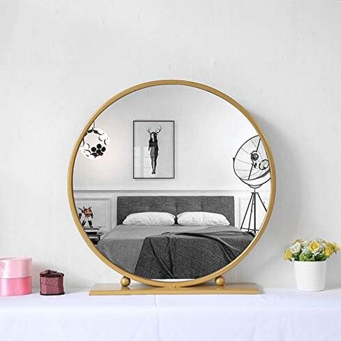 Gold Round Mirror with Base,Large Circle Mirrors for Dressing Table Decor,23.6in Big Metal Frame Standing Mirror,Modern Vanity Mirror for Living Room Bathroom Bedroom in Saudi Arabia