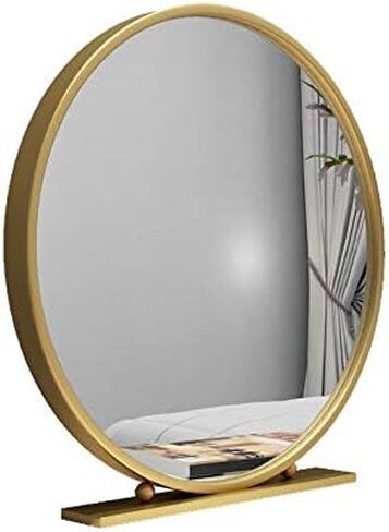 Gold Round Mirror with Base,Large Circle Mirrors for Dressing Table Decor,23.6in Big Metal Frame Standing Mirror,Modern Vanity Mirror for Living Room Bathroom Bedroom in Saudi Arabia