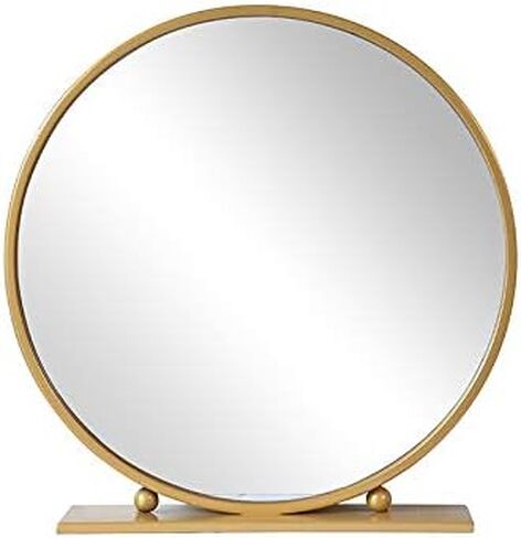 Gold Round Mirror with Base,Large Circle Mirrors for Dressing Table Decor,23.6in Big Metal Frame Standing Mirror,Modern Vanity Mirror for Living Room Bathroom Bedroom in Saudi Arabia