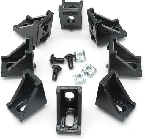 مجموعة موصلات الألومنيوم 2028، 20 قطعة مجمعة دعامة زاوية داخلية سوداء مع صواميل ومسامير بفتحة T، بثق ألومنيوم على شكل حرف L لسلسلة 2020 من الألومنيوم مع فتحة 6 مم in Kuwait