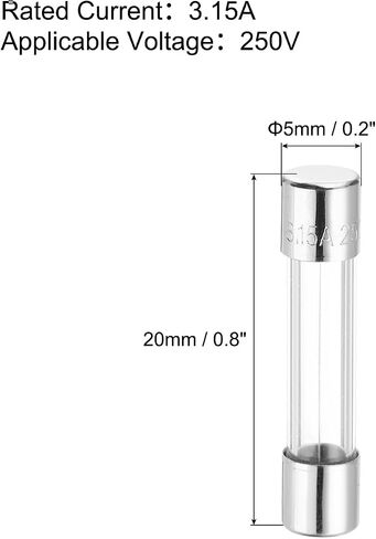 MECCANIXITY 3.15A 250V Glass Fuse 5x20mm Time Delay Fuse UL المدرجة فيوز ضربة بطيئة للأجهزة المنزلية (حزمة من 20) in Kuwait