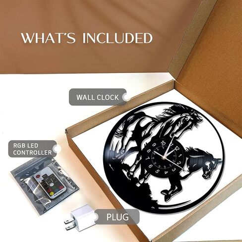 Dimmable Running Horse Wall Clock, 12 inches Wall Mount Vinyl Record Galloping Horse LED Clock, Racehorse Birthday Gifts for Women Men, Horse Decor for Bedroom Living Room Home Farm in Saudi Arabia