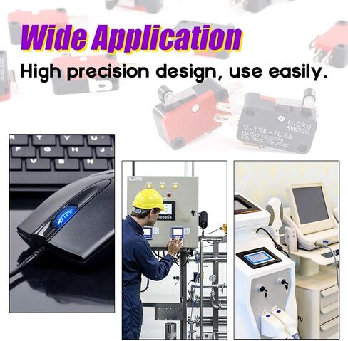 10 قطع من Swpeet V-155-1C25 مفتاح حد صغير، بكرة مفصلية طويلة، زر ضغط الكرز SPDT Snap Action مثالي لاردوينو والأجهزة والمعدات الإلكترونية in Saudi Arabia