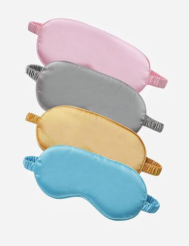 4 Pack Silk Eye Mask,Ultra Soft Satin Sleep Masks for Men & Women,Shading Effect, Zero Pressure and Eco-Friendly, Perfect for Sleeping & Traveling(gray, pink, blue, and yellow). in Kuwait