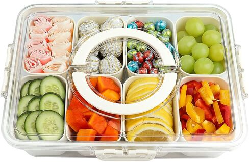 Snackle Box Container, Divided Serving Tray with Lid and Handle，8 Tray Travel Snack Containers Charcuterie Boxes,Snack Boxs for Adults Fruit Tray, Veggie Tray, Perfect for Party, Airplane，Beach in Saudi Arabia