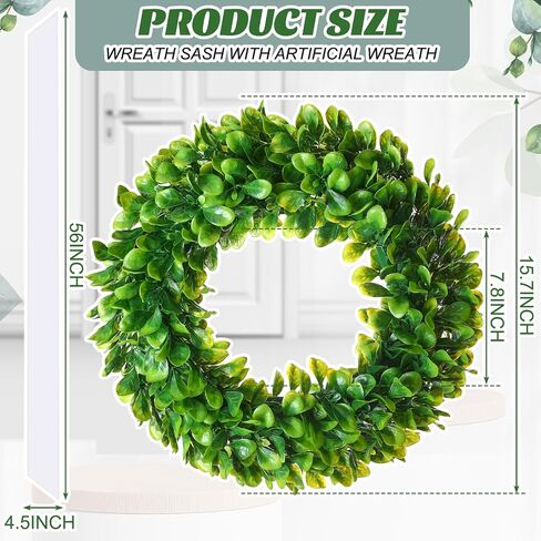Artificial Green Leaves Wreath and Blank White Wreath Sash Set Include 15.7 Inch Artificial Greenery Wreaths for Front Door and Blank Wreath Sash for Front Door Wall Window Farmhouse Decor in Saudi Arabia