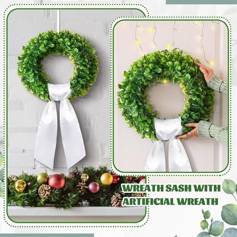 Artificial Green Leaves Wreath and Blank White Wreath Sash Set Include 15.7 Inch Artificial Greenery Wreaths for Front Door and Blank Wreath Sash for Front Door Wall Window Farmhouse Decor in Saudi Arabia
