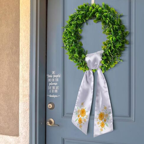 Artificial Green Leaves Wreath and Blank White Wreath Sash Set Include 15.7 Inch Artificial Greenery Wreaths for Front Door and Blank Wreath Sash for Front Door Wall Window Farmhouse Decor in Saudi Arabia
