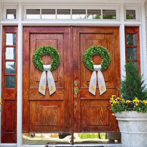 Artificial Green Leaves Wreath and Blank White Wreath Sash Set Include 15.7 Inch Artificial Greenery Wreaths for Front Door and Blank Wreath Sash for Front Door Wall Window Farmhouse Decor in Saudi Arabia