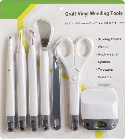 Weeding Tools for Vinyl, 7PCS Basic Tools Set for Cricut, Scissors,Scrape,Weeders,Tweezers,Spatula,Scoring Stylus, Vinyl Weeding Tools for Cricut/Silhouette/Siser/Oracal, Gray in Saudi Arabia