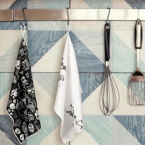 Bencailor 6 Pcs Halloween Skull Kitchen Towels Turquoise Navy Dish Towels Blue Gold Marble Tea Towels Gothic Skeleton Chef Hand Towel for Home Decor Gift, 24 x 16''(Black, White,Skull) in Kuwait