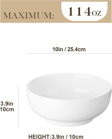 MALACASA Serving Bowls, 114 OZ(10") Extra Large Salad Bowls Set of 2, Porcelain White Serving Bowls for Salad, Soup, Pasta and Dinner, Large Ceramic Bowl Set for Entertaining, Series REGULAR in Saudi Arabia