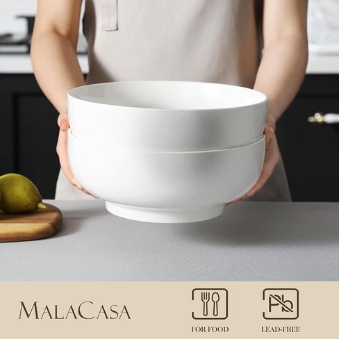 MALACASA Serving Bowls, 114 OZ(10") Extra Large Salad Bowls Set of 2, Porcelain White Serving Bowls for Salad, Soup, Pasta and Dinner, Large Ceramic Bowl Set for Entertaining, Series REGULAR in Saudi Arabia