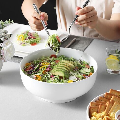 MALACASA Serving Bowls, 114 OZ(10") Extra Large Salad Bowls Set of 2, Porcelain White Serving Bowls for Salad, Soup, Pasta and Dinner, Large Ceramic Bowl Set for Entertaining, Series REGULAR in Saudi Arabia
