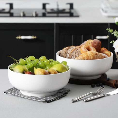 MALACASA Serving Bowls, 114 OZ(10") Extra Large Salad Bowls Set of 2, Porcelain White Serving Bowls for Salad, Soup, Pasta and Dinner, Large Ceramic Bowl Set for Entertaining, Series REGULAR in Saudi Arabia