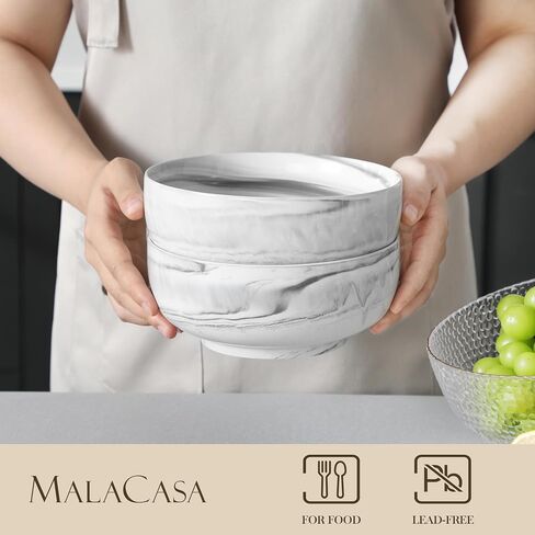 MALACASA Serving Bowls, 114 OZ(10") Extra Large Salad Bowls Set of 2, Porcelain White Serving Bowls for Salad, Soup, Pasta and Dinner, Large Ceramic Bowl Set for Entertaining, Series REGULAR in Saudi Arabia
