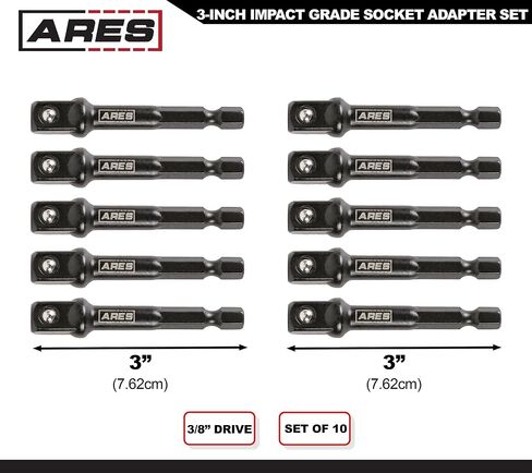 ARES 70387-10-Piece 3/8-Inch Drive 3-Inch Impact Grade Socket Adapter Set - Turns Impact Drill Drivers into High Speed Socket Drivers in Saudi Arabia