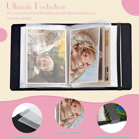 Photo Album 5x7 Photos - 60 Photos Capacity PU Leather Cover Photo Album with Strong Elastic Band, Portable Picture Album for Family Wedding Wedding Anniversary, Palm Trees Beach in Saudi Arabia