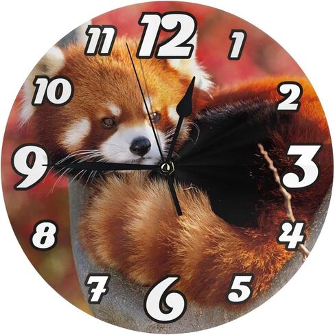 Funny Cute Red Panda Round Wall Clock 10 Inch Silent Non-Ticking Wall Clocks Battery Operated Desk Clock for Home Bedroom Living Room Office Decor in Saudi Arabia