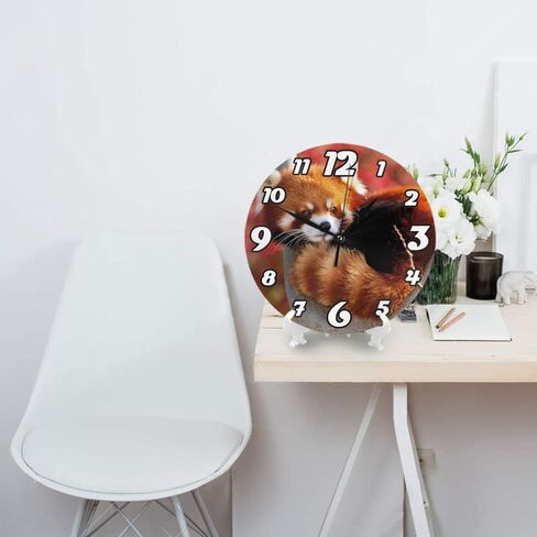 Funny Cute Red Panda Round Wall Clock 10 Inch Silent Non-Ticking Wall Clocks Battery Operated Desk Clock for Home Bedroom Living Room Office Decor in Saudi Arabia