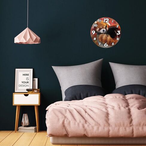 Funny Cute Red Panda Round Wall Clock 10 Inch Silent Non-Ticking Wall Clocks Battery Operated Desk Clock for Home Bedroom Living Room Office Decor in Saudi Arabia