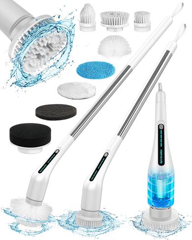 Electric Spin Scrubber,Upgraded Cordless IPX7 Waterproof Cleaning Brush with 8 Replaceable Cleaning Heads,2H Power Dual Speed,Power Shower Scrubber with Extension Handle for Floor Car Window Tub Tile in Saudi Arabia