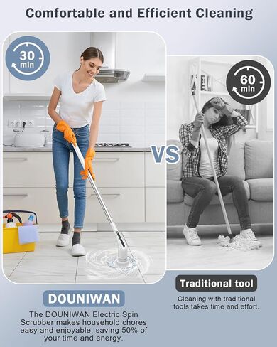 Electric Spin Scrubber,Upgraded Cordless IPX7 Waterproof Cleaning Brush with 8 Replaceable Cleaning Heads,2H Power Dual Speed,Power Shower Scrubber with Extension Handle for Floor Car Window Tub Tile in Saudi Arabia