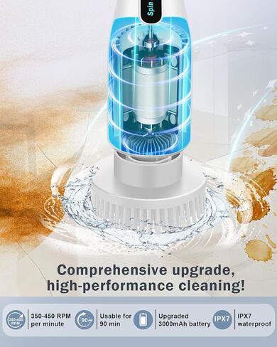 Electric Spin Scrubber,Upgraded Cordless IPX7 Waterproof Cleaning Brush with 8 Replaceable Cleaning Heads,2H Power Dual Speed,Power Shower Scrubber with Extension Handle for Floor Car Window Tub Tile in Saudi Arabia
