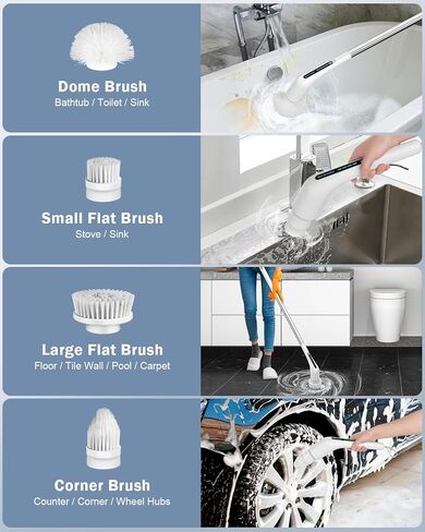Electric Spin Scrubber,Upgraded Cordless IPX7 Waterproof Cleaning Brush with 8 Replaceable Cleaning Heads,2H Power Dual Speed,Power Shower Scrubber with Extension Handle for Floor Car Window Tub Tile in Saudi Arabia