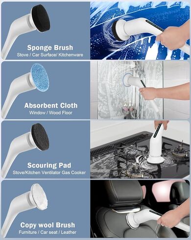 Electric Spin Scrubber,Upgraded Cordless IPX7 Waterproof Cleaning Brush with 8 Replaceable Cleaning Heads,2H Power Dual Speed,Power Shower Scrubber with Extension Handle for Floor Car Window Tub Tile in Saudi Arabia