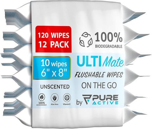 Wipes Flushable Pack, 120 Count 6 x 8 inches Unscented - Flushable Wet Wipes for Adults - Safe for Sewer – Home Outdoor Travel Use Biodegradable in Saudi Arabia